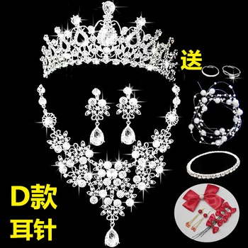Kórejský nevesta tri farby príslušenstvo white crystal vysokej kvality náhrdelník + náušnice + koruny svadobné Šperky Set headdress