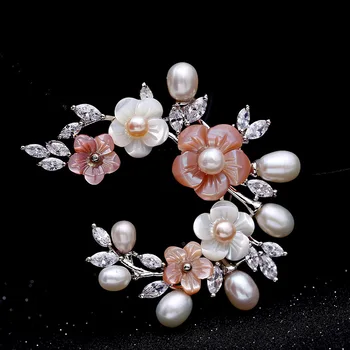 Kórejský štýl, vysokú kvalitu micro vložiť zirkón pin brošňa prírodné sladkovodné perly svadobné dary nevesta ornament šperky