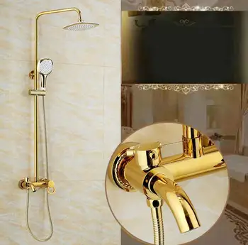 Kúpeľňa Daždi Nastaviť Zlato na Stenu Vane Sprchovací Kohútikov s Ručnou Sprchou