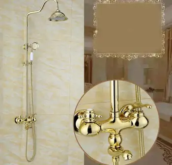 Kúpeľňa Daždi Nastaviť Zlato na Stenu Vane Sprchovací Kohútikov s Ručnou Sprchou