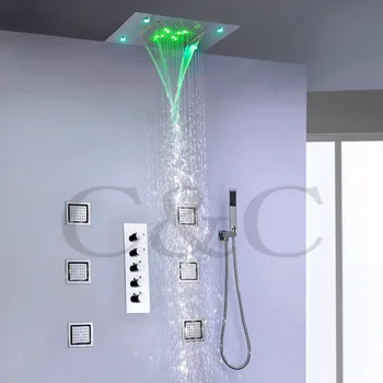 Kúpeľňa so sprchovým Kútom Kombinovaným Kohútik Mixer Nastavený Veľký Prietok Vody Sprcha Ventil Dážď Vodopád LED Sprcha Hlavu Mosadz Ručné Sprchy