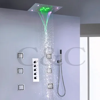 Kúpeľňa so sprchovým Kútom Kombinovaným Kohútik Mixer Nastavený Veľký Prietok Vody Sprcha Ventil Dážď Vodopád LED Sprcha Hlavu Mosadz Ručné Sprchy