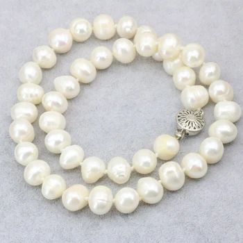 Kúzlo prírodných 8-9mm biela usadenina umelé vlákno pearl korálky náhrdelník pre ženy reťazca choker elegantné šperky 18-palcové B3186