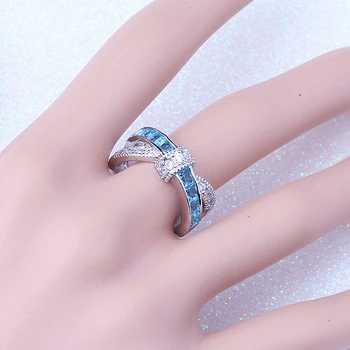 Kúzlo Trendy pre Ženy Prst Prsteň Žena Sky Blue Cubic Zirconia Crystal 925 Strieborné Šperky, Zásnubné Prstene, Svadobné A112