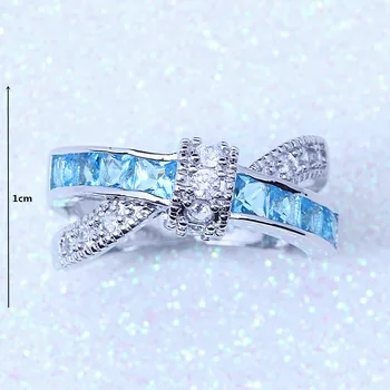 Kúzlo Trendy pre Ženy Prst Prsteň Žena Sky Blue Cubic Zirconia Crystal 925 Strieborné Šperky, Zásnubné Prstene, Svadobné A112