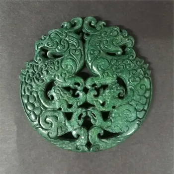 Kúzlo Vintage Módy Ázia Antické Sochárstvo Rezbárske Umenie Vzor Zelená Semi Precious Stone Prívesok Na Náhrdelník DIY Šperky