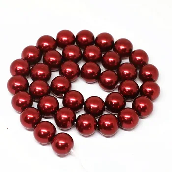 Kúzlo ženy, tmavo červené simulované-pearl shell kolo voľné korálky 4-14 mm krásne dištančné príslušenstvo šperky čo 15inch B1609