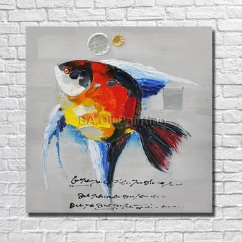 Lacné Moderný Čistý Ručne maľované olejomaľba Na Plátne Abstraktné Ryby, Maľovanie Moderné Domáce Dekorácie na Stenu Obrázky Č Rámovanie
