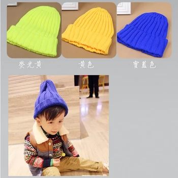 Lacné módne zimné deti čiapky pletenie vlna klobúk pre chlapca dievčatá orange teplé pevné klobúk