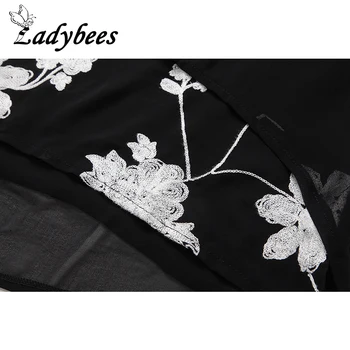 LADYBEES Plus veľkosť Šifón T-shirts Ženy S - 5XL Topy Kvetinové Výšivky 2017 Letné Tee Bežné krátky rukáv Košele XXXXL Veľká