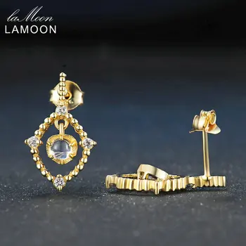 Lamoon 4 mm Prírodné Ligth Modrá Moonstone 925 sterling-striebro-šperky Stud Náušnice S925 LMEI051