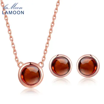 LAMOON 6 mm 1.2 ct Prírodné Kolo Orange Červený Granát 925 Sterling Silver Šperky S925 Šperky Set V034-2