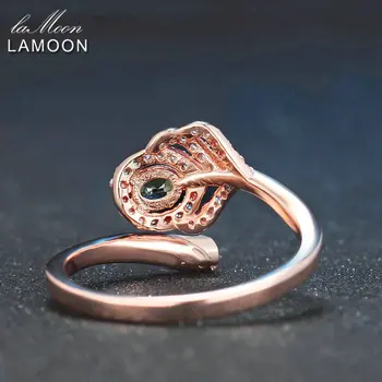 LAMOON Klasické Leaf Prírodné Oválne Zelená Peridot 925 Sterling Silver Ring Ženy Šperky S925 Rose Gold Plated LMRI055