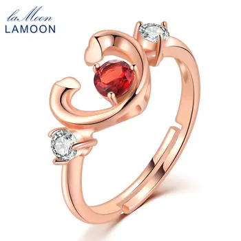 Lamoon Trendy 4 mm Kolo Prírodné Červený Granát 925 Sterling Silver Ring S925 Ženy Šperky LMRI033
