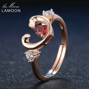 Lamoon Trendy 4 mm Kolo Prírodné Červený Granát 925 Sterling Silver Ring S925 Ženy Šperky LMRI033