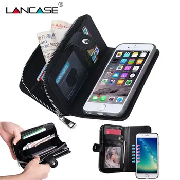 LANCASE Coque pre iPhone 8 Prípade, Peňaženky, Kožené Zips Kabelku vyklápací Kryt Pre iPhone 8 Plus Prípade Retro Luxusná Kabelka pre iPhone 8