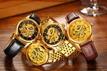 LANGLEY Nový Moderný Dragon Hodinky Mužov Automatické Mechanické Hodinky Mužská Kostra Zlaté Náramkové hodinky, Luxusné Značky Nehrdzavejúcej Ocele