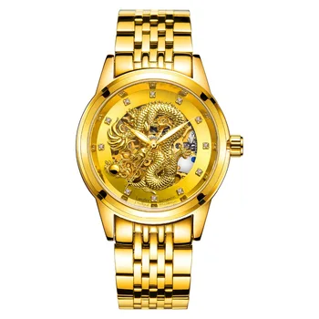 LANGLEY Nový Moderný Dragon Hodinky Mužov Automatické Mechanické Hodinky Mužská Kostra Zlaté Náramkové hodinky, Luxusné Značky Nehrdzavejúcej Ocele