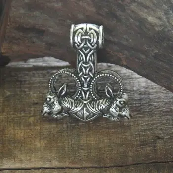 Lanseis lanseis 1pc viking dvojité hlavu ram prívesok mužov náhrdelník viking šperky severanov koza Thunder hammer prívesok