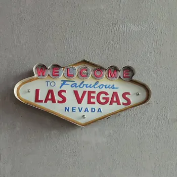 Las Vegas Neónový nápis Dekoratívne Lakovanie Kovov Doska Bar Stenu Decor Maľovanie Osvetlený Tanier Vitajte Arcade Neon LED znamenie
