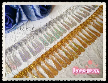 Laser vešiak rod zlato a striebro korálkové strapce sequined čipky stuhou výbava Strapec čipky orezávanie Tanečné šaty príslušenstvo
