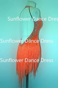 Latinské Tanečné Šaty Rumba, dancewear Jive fringe latinskej šaty Slnečnice Tanečné Šaty ballroom dance oblečenie Organge