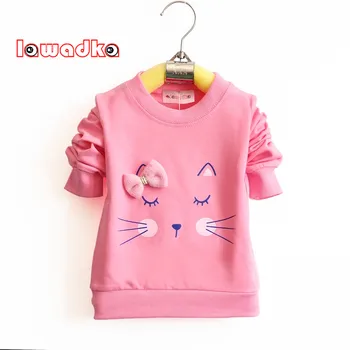 Lawadka Kreslených Mačka, Baby, Dievčatá T-shirt Long Sleeve Kapela Športové Tričká pre Dievčatá Bavlna Deti Oblečenie