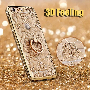 Leanonus 3D Robustný Kvet Lesk Diamond Telefón puzdro Pre Samsung Galaxy Note8 S8 S8 Plus S7 Okraji S8+ TPU Kovový Krúžok Kryt Poznámka 8