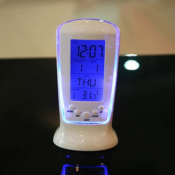LED Digitálny Budík s Modrým Podsvietením Elektronické Kalendár Teplomer Darček