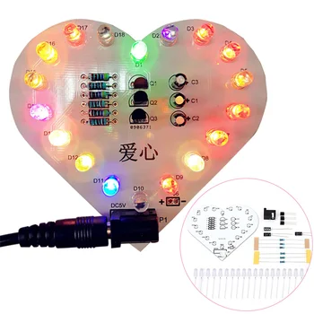 LED Flash DIY Kit Dýchanie Farebné LED Lampa Srdce Tvar Elektronické DIY Kit pre Lásku Farebné LED Okruhu Elektronické Zábavné Suite