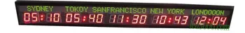 LED Nástenné Hodiny/Hotel časové pásmo hodín/5 mestách sveta, času,zelená názov mesta,červená čas
