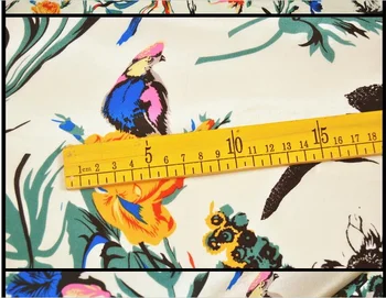 LEO&LIN Atramentu veľké vtáky bird papagáj kvetov vytlačené hodvábny krep de chine košeľu hodvábne tkaniny (1 meter)