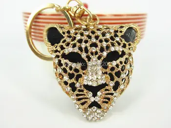 Leopard Hlavu Auto Krásne Keyring Módne Šperky Ženy Taška Krúžky Crystal Drahokamu Kúzlo Prívesok prívesok na Darček moda