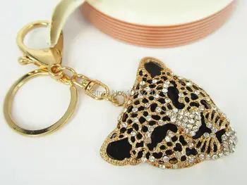 Leopard Hlavu Auto Krásne Keyring Módne Šperky Ženy Taška Krúžky Crystal Drahokamu Kúzlo Prívesok prívesok na Darček moda