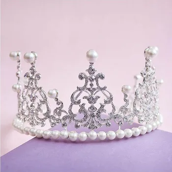 Lesklé Žiariace Tiaras Pre Ženy Kráľovná Koruny Svadobné Simulované Pearl Šperky Svetlo Tiaras a Koruny, Svadobné Doplnky do Vlasov HG080