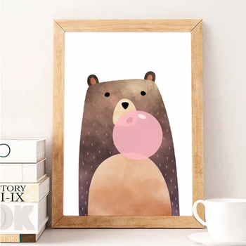 Lesné Zviera Medveď Wall Art Plátno Tlač a Poster , Škôlka Zvierat Medveď Plátno na Maľovanie Obrazu Detská Izba Decor