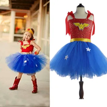Letné Baby Girl Tutu Šaty Wonder Žena Halloween Kostým Narodeniny Šaty Pre Strany Cosplay Kostým Supermana Dieťa Strany Frocks