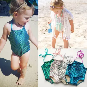 Letné beach Deti Dievča oblečenie Morská víla Bikini Swimwuit Plavky, plavky Kúpanie plážové oblečenie baby dievča oblečenie baby kombinézach
