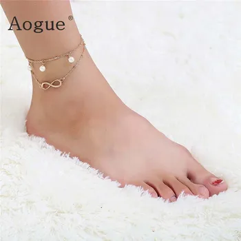 Letné Horúce Simulované pearl Korálky Anklet Pre Ženy elegantné 8 Listov Reťazca Strapec Krásne Dievča Naboso Sandál Ponožky Šperky