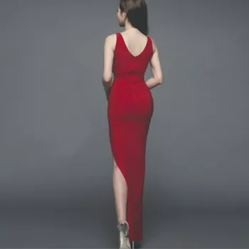 Letné Maxi Červená tvaru bez Rukávov Ženy Dlho Obväz Bodycon Office Sexy Party Vestido De Festa Šaty 2017 Župan Longue Femme