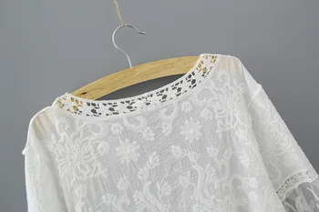Letné nový štýl ženy blúzka mori dievča duté sa háčkované čipky bavlna biela košeľa sladká princezná topy Blusas femininos 1812