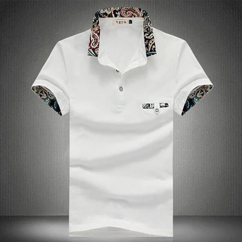 Letné Polo Homme pánske krátke rukáv kvetinový klope bavlna mens polo pevné priedušná polo shirts Ležérny Štýl Pološte Plus veľkosť 5XL