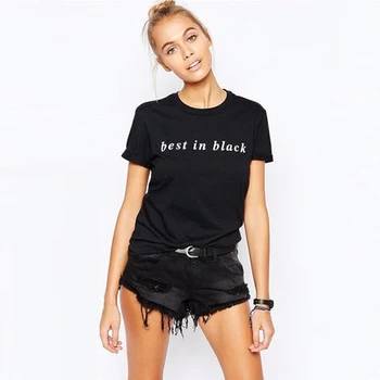Letné Štýl Najlepšie Je Čierne Písmená Tlačené Ženy T-shirts Kolo Krku Black Topy Tees Plus XL WMT130