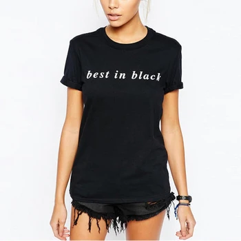 Letné Štýl Najlepšie Je Čierne Písmená Tlačené Ženy T-shirts Kolo Krku Black Topy Tees Plus XL WMT130