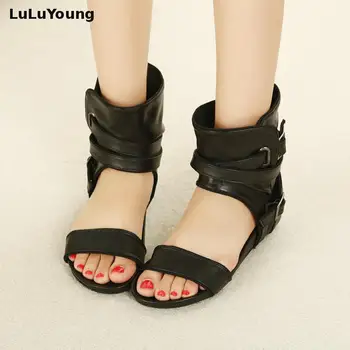 Letné ženskej módy ženy, otvorené prst ploché päty topánky čierne sandále