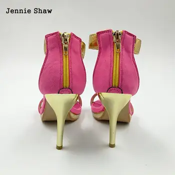Letné ženy bling platformu veľkosť 32 33 40 zips sandále sexy farebný blok rose dámske spoločenské topánky, vysoké podpätky sandále