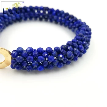 Lii Ji Šperky na Mieru Prírodné Lapis Lazuli 3 mm Korálky Ručné pletenie 925 sterling silver Pozlátené Spona Náramku