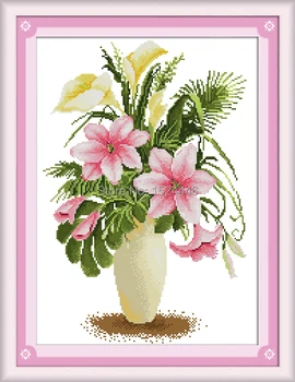 Lily kvetinové vázy obrazy 11CT vzory tlačené na plátno DMC 14CT čínsky Cross Stitch diy Vyšívanie Súpravy súpravy na Vyšívanie