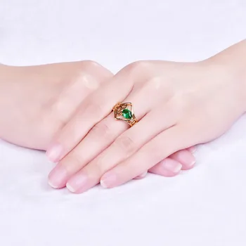 Lingmei Nové Kvapka Vody Tajomné & Zelená Biela CZ Zlatá Farba Veľkosť Prsteňa 6 7 8 9 Jedinečný skvelý Dizajn Ženy Šperky Veľkoobchod