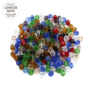 LINSOIR 200pcs/veľa Zmiešané Farby 4 mm Tvárou Bicone Crystal Korálky Kúzlo Sklo Voľné Dištančné Korálky pre KUTILOV, Šperky, Takže F2350